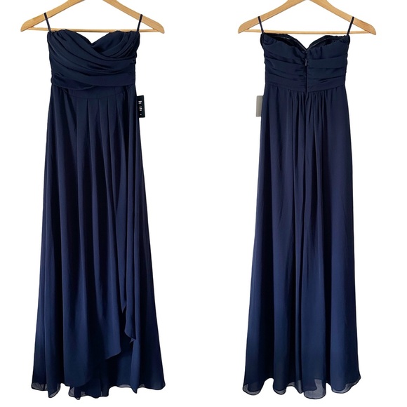 Lulu's Strapless Sweetheart Neckline Chiffon Bridesmaids Gown Navy Blue XS NWT - Picture 1 of 9